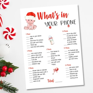 Santa Baby Christmas Shower Phone Game Printable, SBB803 - DIGITAL FILES ONLY - pdf/jpg included- Nothing Shipped - Available immediately :)