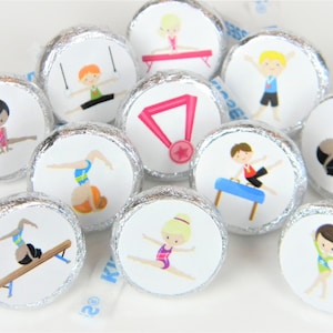 Gymnastics Hershey Kiss Sticker Birthday Party Favors, Gymnast Birthday Favors - GYM001 - STICKERS ONLY :)