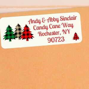 Etiquetas personalizadas de devolución de árboles de Navidad a cuadros - Un hermoso toque para sus tarjetas navideñas - CHR412 - ETIQUETAS SOLO :)