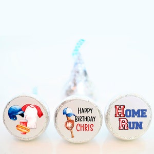 Personalized Baseball Theme Hershey Kiss Birthday Party Favor Stickers - Baseball Team Party Favors - BAS001 - STICKERS ONLY :)