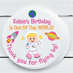 Personalized Glossy Astronaut Birthday Party Favor Label Stickers - Outer Space Labels - Gift Tag Stickers - 1.5&quot;, 2&quot;, 2.5&quot; sizes AST026