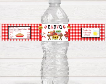 Baby Q Baby Shower Water Bottle Labels, Baby Q Theme Party - PRINTABLE - Digital File Only :)  BBQ220