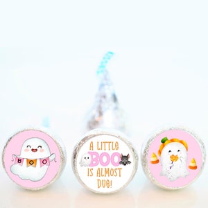 A Little Boo is Almost Due Baby Shower Hershey Kiss Party Favor Stickers, Halloween Ghost theme shower - ALB006 - STICKERS ONLY :)