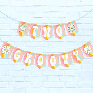 Printable Two Groovy Theme Girl Party Banner - 2nd Birthday - Groovy Theme - diy Banner - INSTANT DOWNLOAD - GRO900 - You Print :)