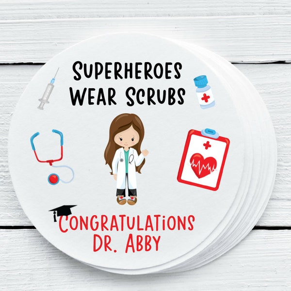 Personalized Glossy Medical School Graduation Favor Labels - Doctor Favor Stickers - Gift Tags - 1.5", 2", 2.5" sizes - MED028