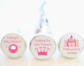 Gepersonaliseerde Prinses Hershey Kiss Party Favor Stickers - Baby Shower Gunsten - PNC001 - STICKERS ALLEEN :)