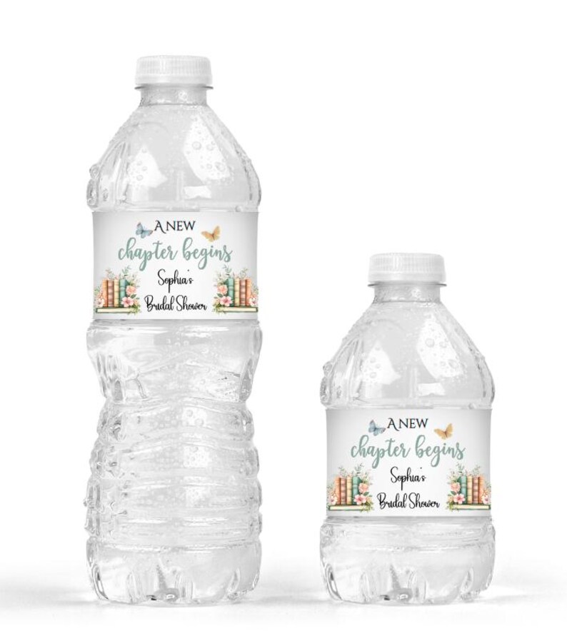 Best Chapter Label A New Chapter Begins Book Theme Bridal Shower Water Bottle Labels ...