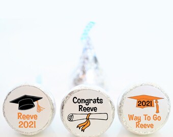 Personalized Graduation Party Favor Hershey Kiss Stickers - Orange Graduation Party Favors - Mix of 3 Designs - GRD006 - STICKERS ONLY :)