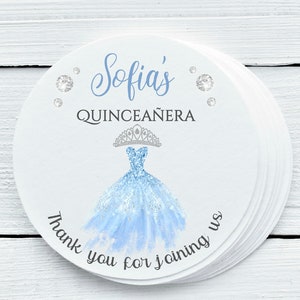 Personalized Quinceanera 15th Birthday Theme Birthday Party Favor Labels - Quince Favor Labels - Gift Tags - QUI026 - 1.5&quot;, 2&quot;, 2.5&quot; sizes