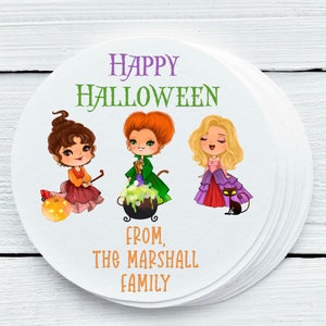Personalized Glossy Witches Theme Favor Labels - Halloween Party Favor Stickers - Treat Bag Stickers - Sizes 1.5&quot;, 2&quot;, 2.5&quot; - HAL033