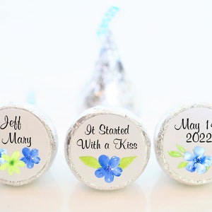 Personalized Blue Floral Wedding Hershey Kiss Sticker Favors, Wedding Party Favors - BFL001 - STICKERS ONLY :)