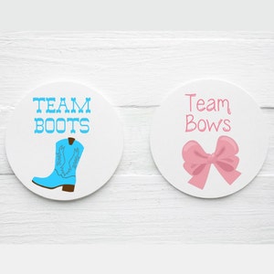 Étiquettes personnalisées brillantes pour bottes d&#39;équipe et nœuds d&#39;équipe sur le thème du genre - La moitié de chaque modèle - Etiquettes cadeaux - 1,5 po. 2 po., 2,5 po. - BOB026
