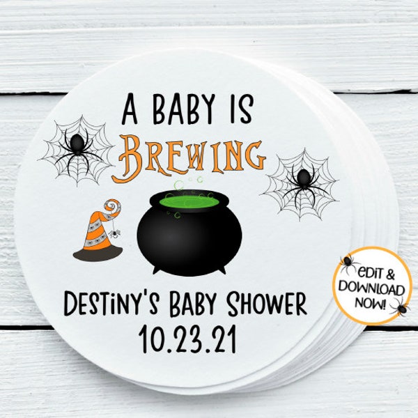 Baby is Brewing Party Favor Label & Tags Printables - Halloween - You Print - DIGITAL FILE ONLY - Gift Tags - 1.5", 2", 2.5" sizes - BIB025