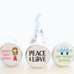 Personalized 60&#39;s Hippie Birthday Party Hershey Kiss Sticker Favors, 1960&#39;s Reunion Favors - 60S001 - STICKERS ONLY :)