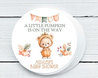 Personalized Glossy Little Pumpkin Baby Shower Favor Labels -  Party Stickers - Gift Tags - ALP025 - 1.5", 2", 2.5" sizes