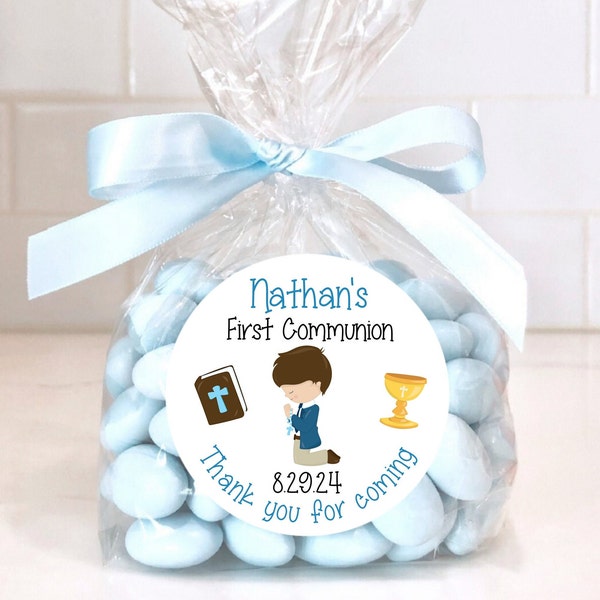 Personalized Glossy First Communion Baptism Theme Party Favor Labels - First Communion Favor Labels - Tag Stickers - 1.5", 2", 2.5" - FCC026