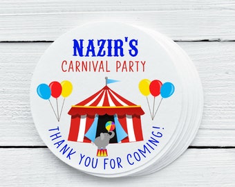 Personalized Glossy Carnival Circus Favor Labels - Birthday Favor Labels - Gift Tags - 1.5", 2", 2.5" sizes CAR025