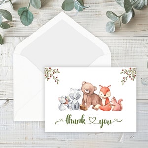 Biglietto di ringraziamento stampabile per baby shower con animali del bosco, WAN851 - SOLO FILE DIGITALI - Niente spedito - Disponibile immediatamente