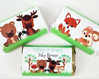 Personalized Woodland Animal Baby Shower Hershey Miniatures Party Favor Stickers  - Woodland Animal Theme - WAN341 - STICKERS ONLY :)