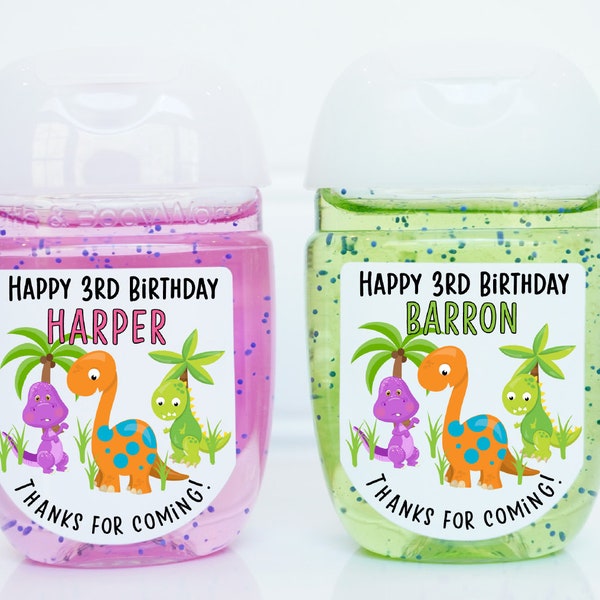 Personalized Dinosaur Theme Party Hand Sanitizer Favor Labels - Dinosaur Favor Labels - DIN101 -LABELS ONLY :)