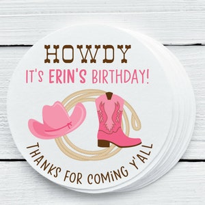 Personalized Glossy Western Theme Birthday Party Favor Labels - Cowgirl Favor Labels - Gift Tags - WES026 - 1.5&quot;, 2&quot;, 2.5&quot; sizes