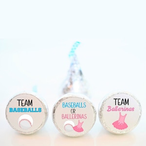 Les balles de baseball ou les ballerines révèlent le sexe des cadeaux, des autocollants Candy Kiss - des cadeaux de baby shower sur le thème du baseball - BAB001 - des autocollants uniquement :)