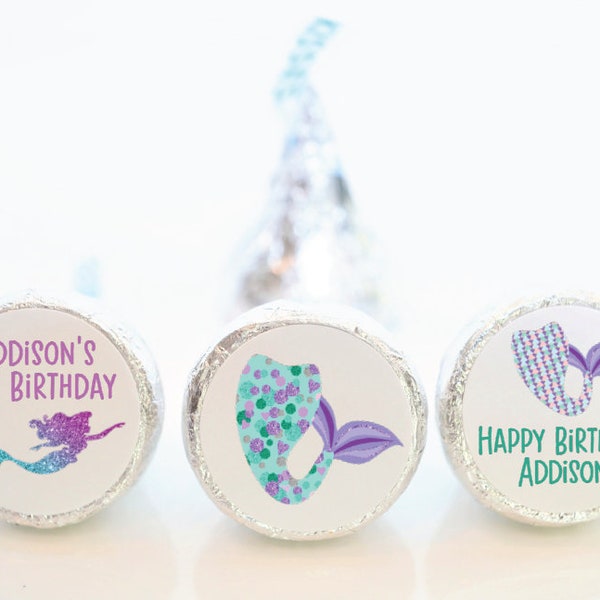 Personalized Mermaid Birthday Hershey Kiss Party Favor Stickers - Mermaid Theme Party - MER001 - LABELS ONLY :)