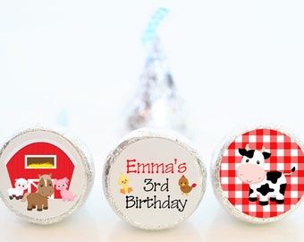 Personalized Farm Birthday Party Favor Hershey Kiss Stickers - Farmer Theme Party Favors - FAR001 - STICKERS ONLY :)