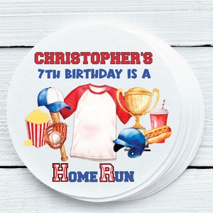 Personalized Baseball Theme Birthday Party Favor Labels - Sports Baseball Team Favor Labels - Gift Tags - BAS025 - 1.5&quot;, 2&quot;, 2.5&quot; sizes