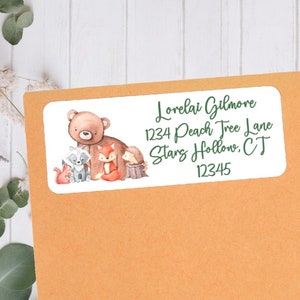 Bosdieren thema uitnodiging of bedankkaart baby shower retouradreslabels - bosdieren douche - WAN403 - ALLEEN LABELS :)