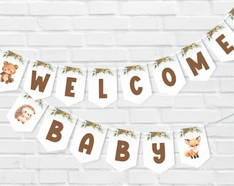 Woodland Animal Baby Shower Printable Party Banner - Forest Animal Bunting - diy Banner - INSTANT DOWNLOAD - WAN901 - YOU Print :)