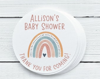 Personalized Glossy Boho Rainbow Baby Shower Favor Labels - Neutral Baby Shower Stickers - Gift Tags - BOH025 - 1.5", 2", 2.5" sizes