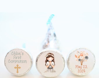 Personalized Boho First Communion Chocolate Kiss Party Favor Stickers - Girl First Communion Favors - FCC004 - STICKER ONLY :)