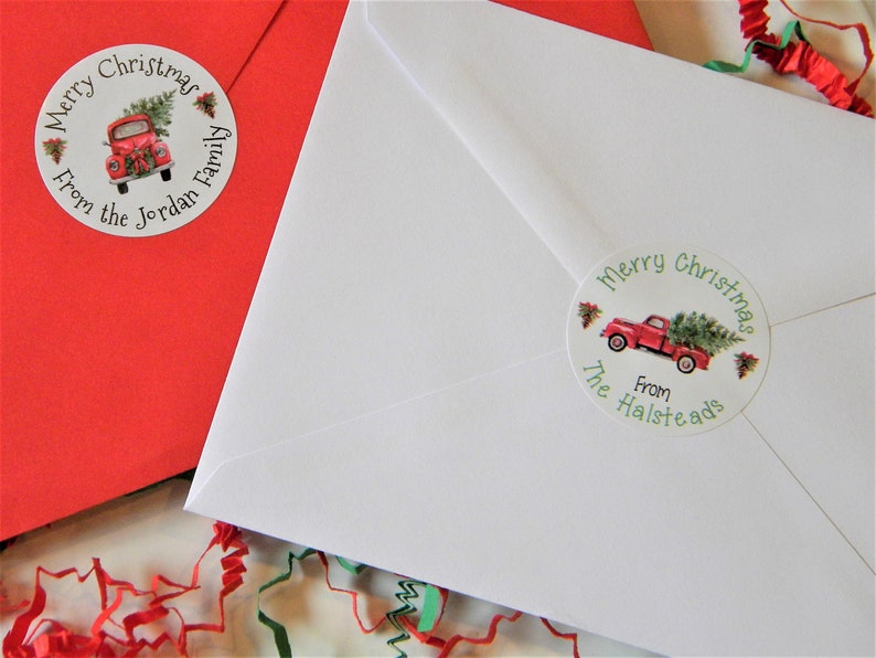 Personalized Vintage Red Truck Christmas Card Envelope Seals Etsy