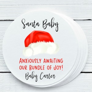 Personalized Santa Baby Christmas Baby Shower Favor Labels - Baby Shower Gift Tag Stickers - Girl Boy shower - SBB025 - 1.5&quot;, 2&quot;, 2.5&quot; sizes