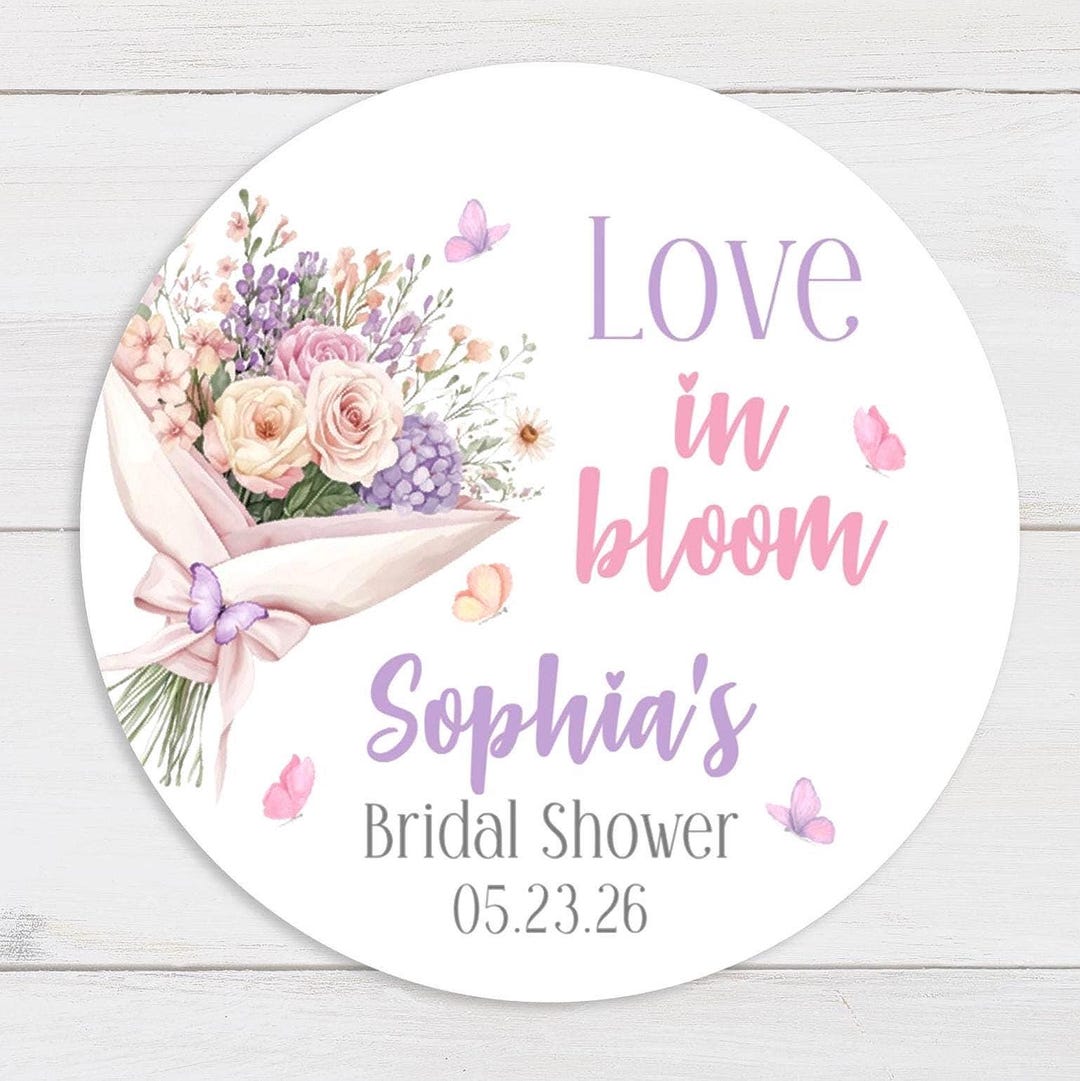 Love in Bloom Floral Bouquet Theme Round Bridal Shower Favor Labels ...