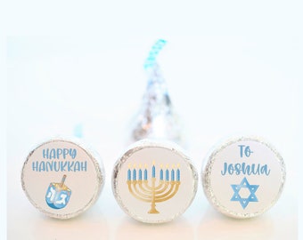Personalized Hanukkah Hershey Kiss Sticker Party Favors - Hanukkah Candy Party Favor Labels - HAN001 - STICKERS ONLY :)