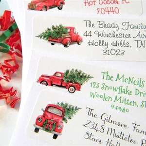 Gepersonaliseerde vintage rode vrachtwagen kerstretouradreslabels - een mooi tintje voor uw kerstkaarten - CHR400 - ALLEEN LABELS :)