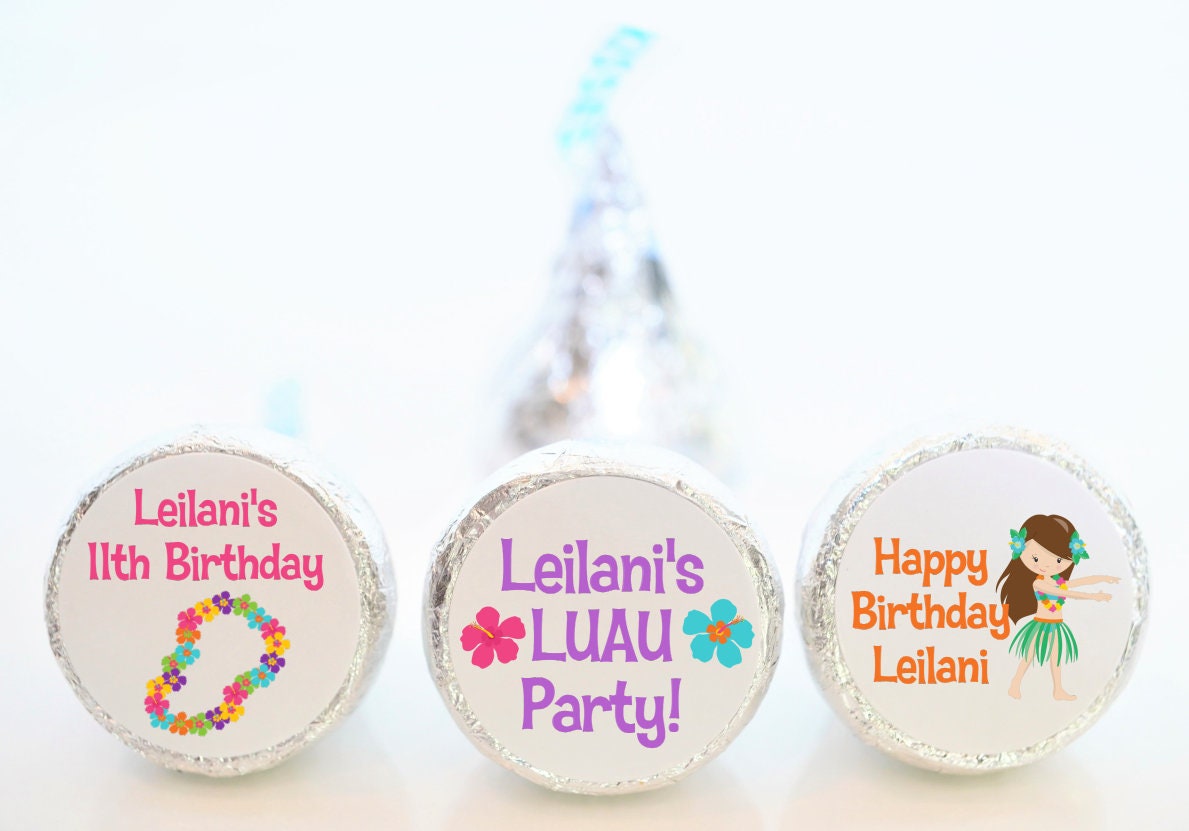 Personalized Hawaiian Luau Birthday Hershey Kiss Party Favor Stickers - Luau Birthday Favors - HAW002 - STICKERS ONLY :)