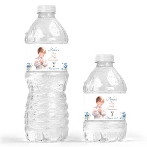 Personalized Praying Boy First Communion Water Bottle Labels - Floral Design First Communion Party Supplies - FCC234 - LABELS ONLY :)