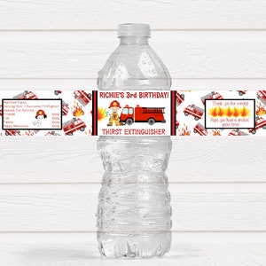 Firefighter Party Water Bottle Labels Great for Birthday Party Decor - FIR220 - LABELS ONLY :)