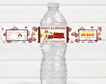 Firefighter Party Water Bottle Labels Great for Birthday Party Decor - FIR220 - LABELS ONLY :)