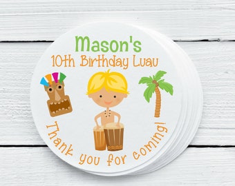 Personalized Glossy Hawaiian Luau Theme Birthday Party Favor Labels - Luau Party Favor Labels - Gift Tags - 1.5", 2", 2.5" sizes - HAW026