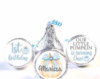 Our Little Pumpkin Theme Boy Hershey Kiss Sticker Favors - 1st Birthday Party Favors - OLP002 - LABELS ONLY :)