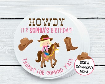 Western Cowgirl Theme Party Printables, birthday gift tags - You Print - DIGITAL FILE ONLY - Gift Tags - 1.5", 2", 2.5" sizes - WES028