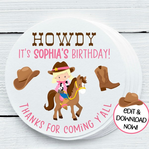 Western Cowgirl Theme Party Printables, birthday gift tags - You Print - DIGITAL FILE ONLY - Gift Tags - 1.5", 2", 2.5" sizes - WES028