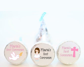 Personalized First Communion Chocolate Kiss Party Favor Stickers - Girl First Communion Favors - FCC016 - STICKER ONLY :)