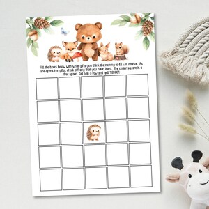 Schede Bingo stampabili a tema Baby Shower con animali del bosco, WAN671 - SOLO FILE DIGITALE - 1 pdf, jpg - Niente spedito - Disponibile immediatamente