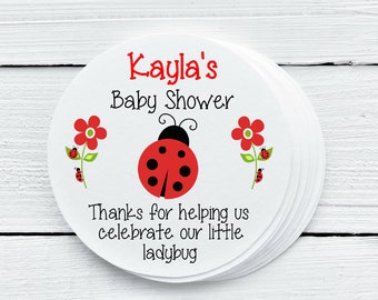 Personalized Glossy Ladybug Baby Shower Favor Labels - Ladybug Baby Shower Stickers - Gift Tags - 1.5", 2", 2.5" sizes - LDB025