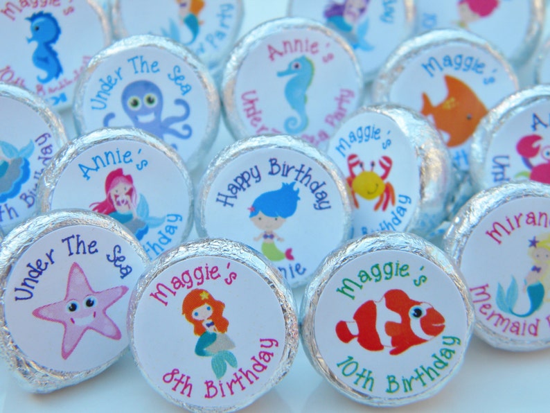 108 Mermaid Hershey Kiss Stickers favors under the sea kisses Birthday party